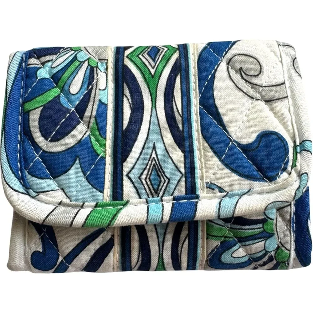 Vera Bradley Small Tri-Fold Pocket Quilted Wallet Retired Mediterranean Blue Y2K